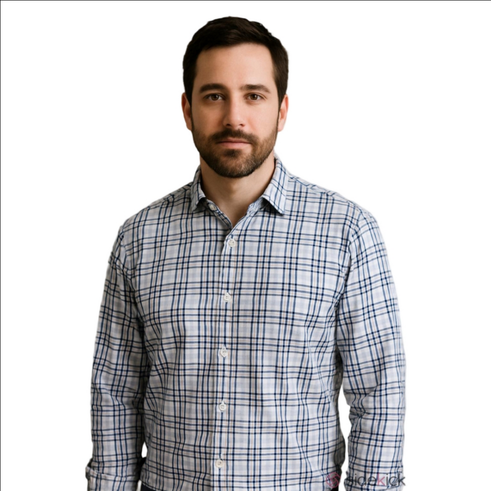 Michael Michael Kors Check Blue Button Up Dress Shirt Mens Large Cotton Sz.L